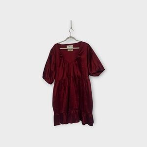 Color shifting color changing Burgundy Puff-Sleeve Casual Dress